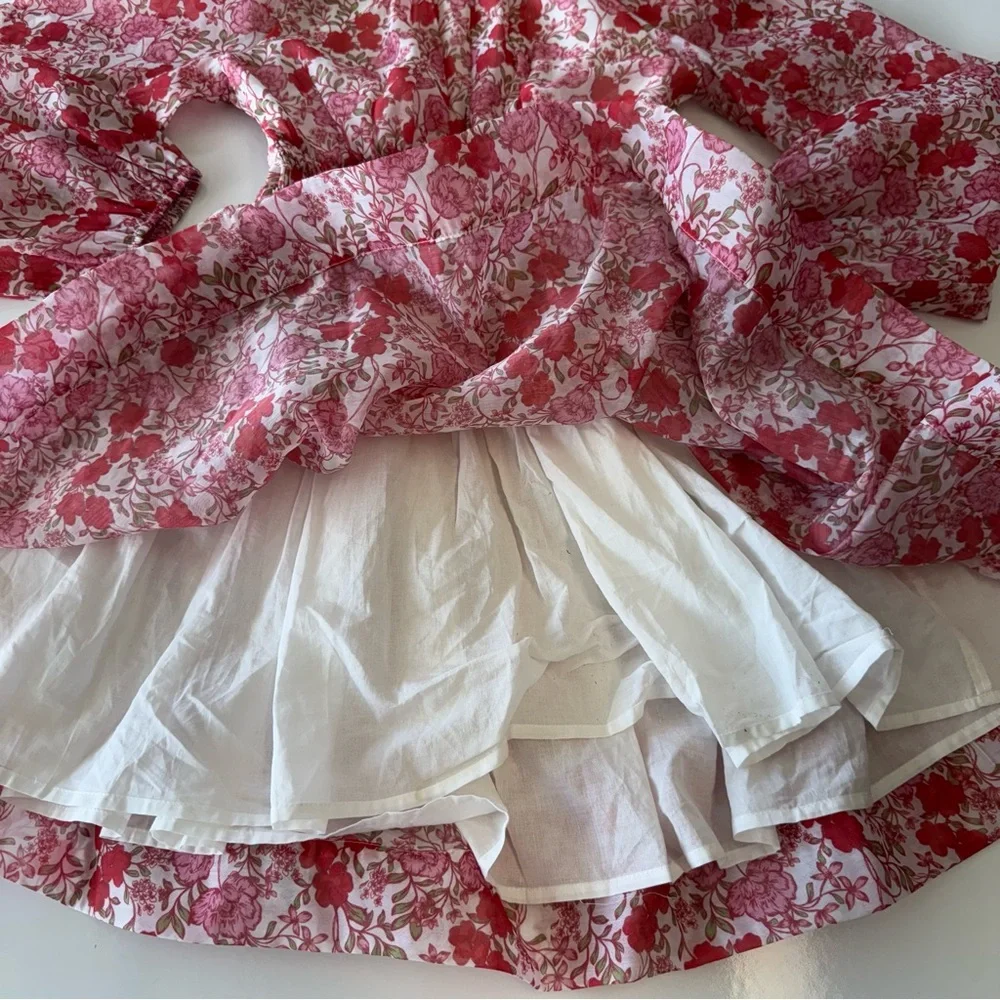 MARLO HOLLY Boutique Dress Pink Floral Smocked Waist Girls SIze 11-12 Years